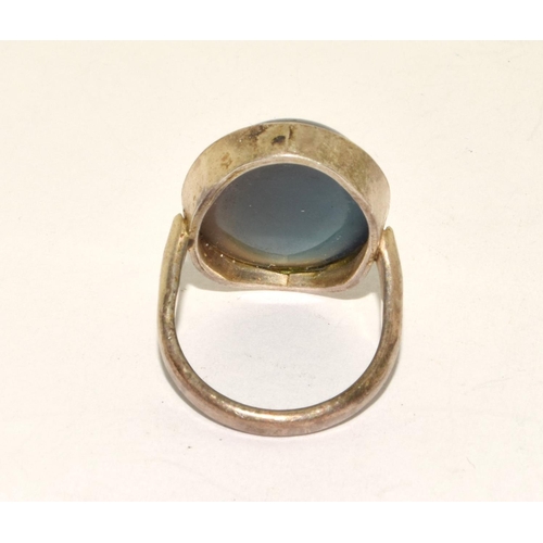 471 - 925 silver large single polished  Agate stone ring size Q