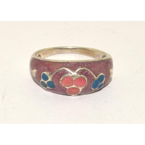 472 - 925 silver Enamelled ring size Q 