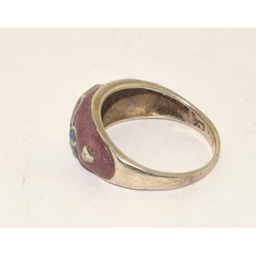 472 - 925 silver Enamelled ring size Q 