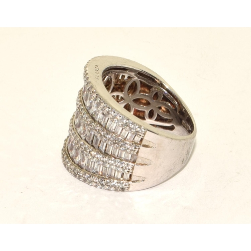 473 - 925 silver ladies 5 bar Elanza design  statement ring set with baguette cut stones size