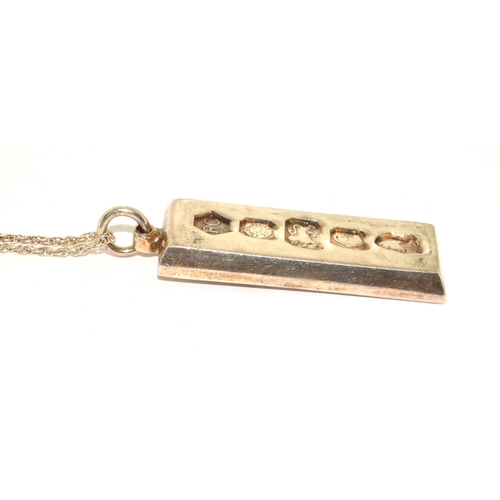 476 - 925 silver full hallmark Ingot and chain 31g