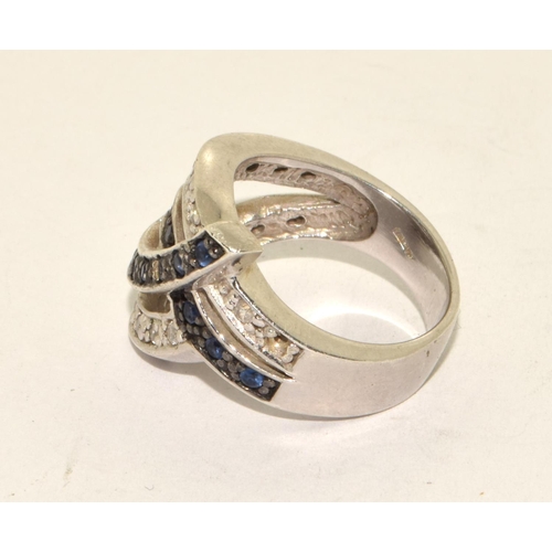 480 - 925 silver designer sweep ring set with blue and white stones size P