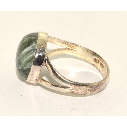 481 - 925 silver ladies polished agate stone ring size R