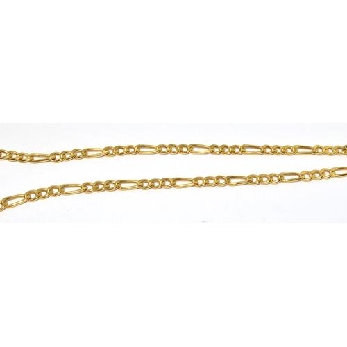 490 - 9ct gold Figaro neck chain with lobster claw clasp 50cm long approx 3.4g