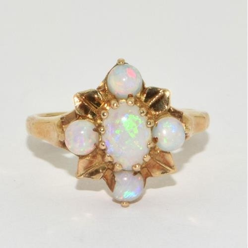 492 - 9ct gold Opal leafy star burst ring size M