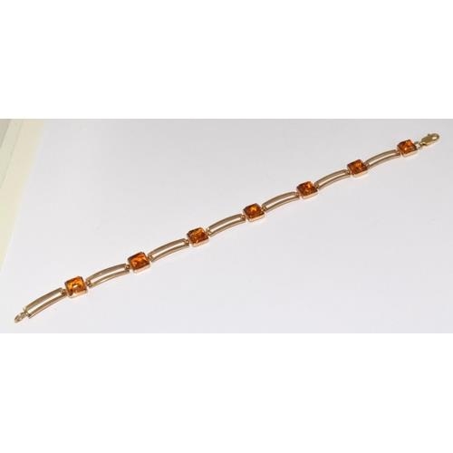 496 - 9ct gold Baltic Amber station bracelet 6.5g 18cm long             ... 