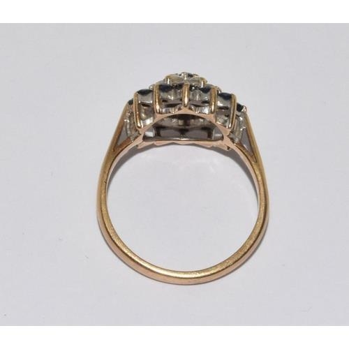 499 - Good 9ct gold ladies sapphire openwork cluster ring size O