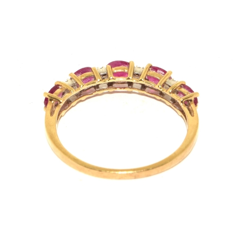 502 - 9ct gold ladies Diamond and Ruby 1/2 eternity ring hall marked diamond in ring size P