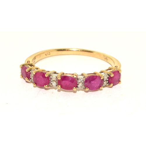 502 - 9ct gold ladies Diamond and Ruby 1/2 eternity ring hall marked diamond in ring size P