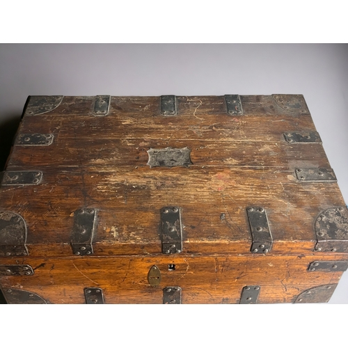 125 - A large metal bound Oak cutlery box.