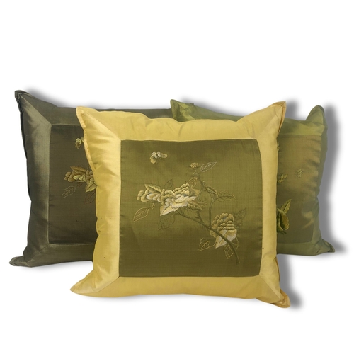 200 - Three Silk Embroidered Cushions and V Shaped pillow