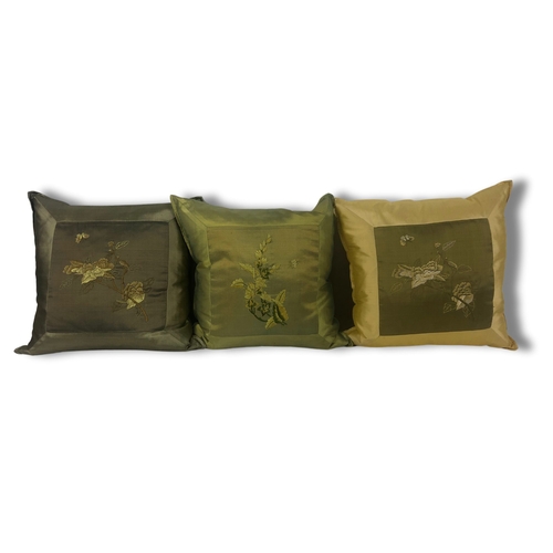 200 - Three Silk Embroidered Cushions and V Shaped pillow