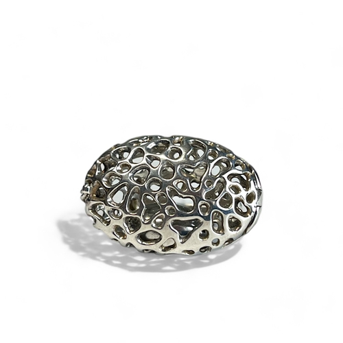 521 - A large Rachel galley sterling silver pebble charmed ring.Large pierced setting, with hinged top con... 