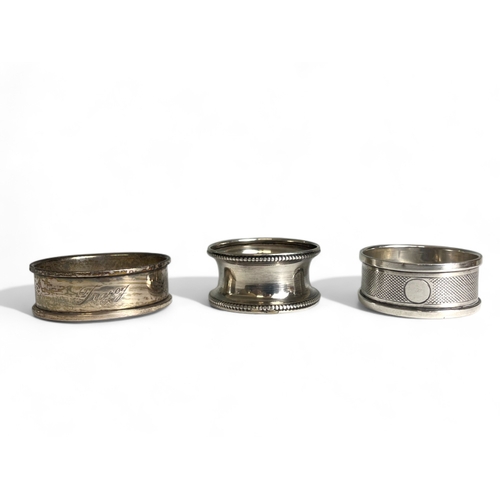 271 - Three sterling silver Napkin rings.Full hallmarks.