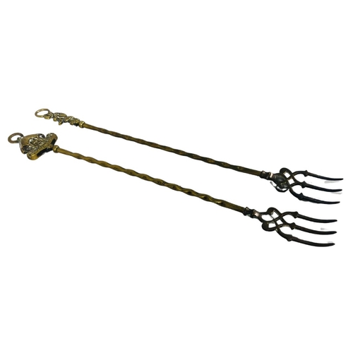 61 - 2 Brass Toasting Forks.