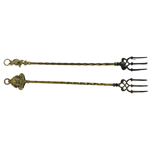 61 - 2 Brass Toasting Forks.