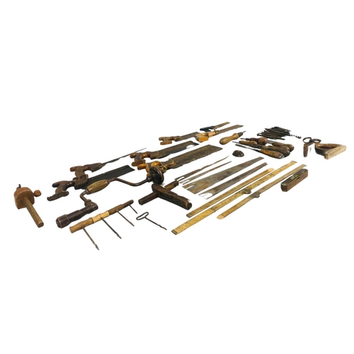 73 - Collection of Vintage Tools - Including Rules, Spirit Level, Pilot Hole Augers, Saw Blades and Handl... 