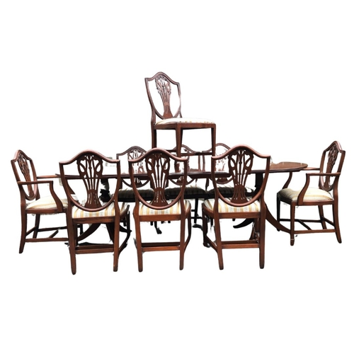 300 - Dining Room Table and 8 drop-in-seat upholstered dining chairs.