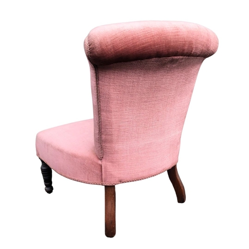 308 - Pink Velvet Upholstered Nursing Chair 72cms high x 57cms wide x 60cms deep.