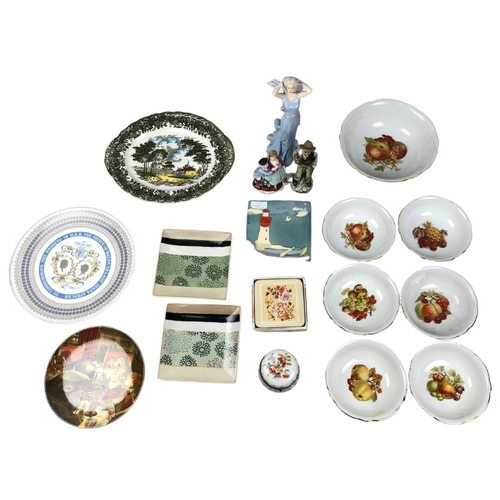 324 - Collection of Porcelain Plates, Bowls, Figurines & Trinket Box.