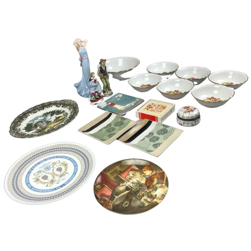 324 - Collection of Porcelain Plates, Bowls, Figurines & Trinket Box.