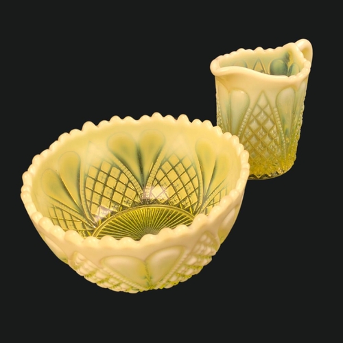 334 - Early 20th Century Davidson Primrose Pearline Vaseline / Uranium William & Mary Bowl and Creamer... 