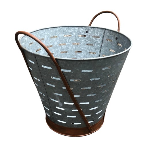 354 - Large Twin Handed Metal Olive Bucket/Strainer ref 2