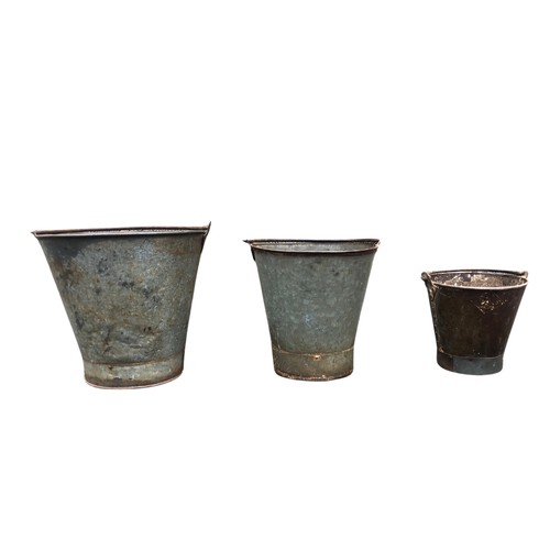 355 - Three Old Galvanised Metal Garden Buckets ref 70