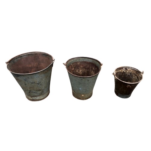 355 - Three Old Galvanised Metal Garden Buckets ref 70