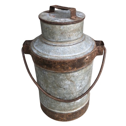 356 - Old Metal Galvanised Milk Churn & Lid ref 79