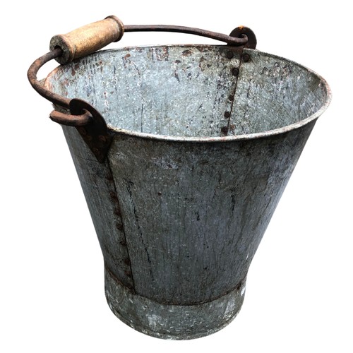 366 - Large Galvanised Metal Pail with Wooden Handle ref 75