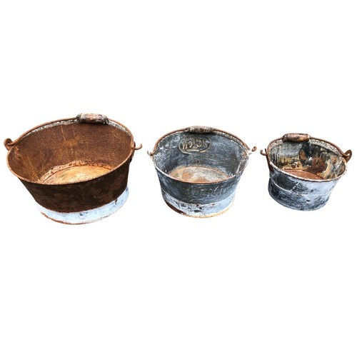 367 - Three Small Galvanised Metal Planters with Wooden Handles ref 77