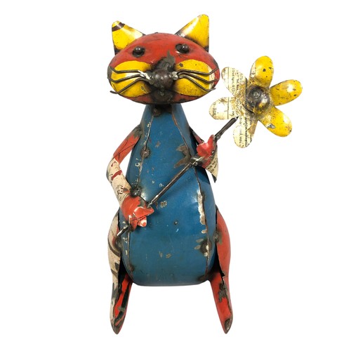 385 - Recycled metal tin plate model of a cat ref 58