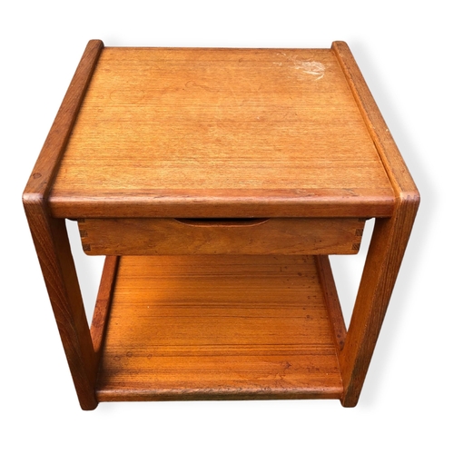 413 - Salin Nyborg Mid century modern Teak Bedside table. With single drawer on wheels.