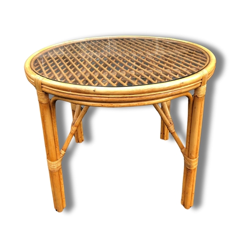 425 - Bamboo Table with Glass Top and Four Chairs H- 76 cm W- 96 cm D- 96 cm