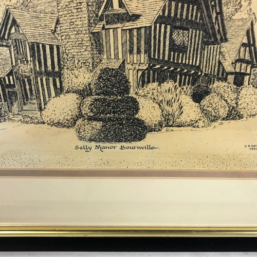 427 - Four Pictures- Print 'Sally Manor Bournville' By C.D Dear 1994, Limited Edition 109/200 Charcoal Dra... 