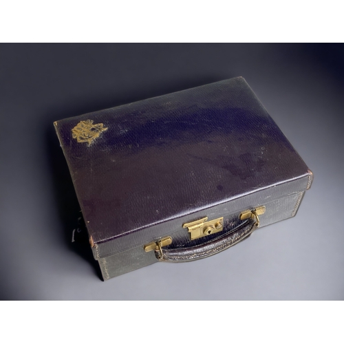 447 - A Victorian Leather Bound Sewing Box/Case, with Numerous Cotton Reels. Mounted with Gilt Metal Monog... 