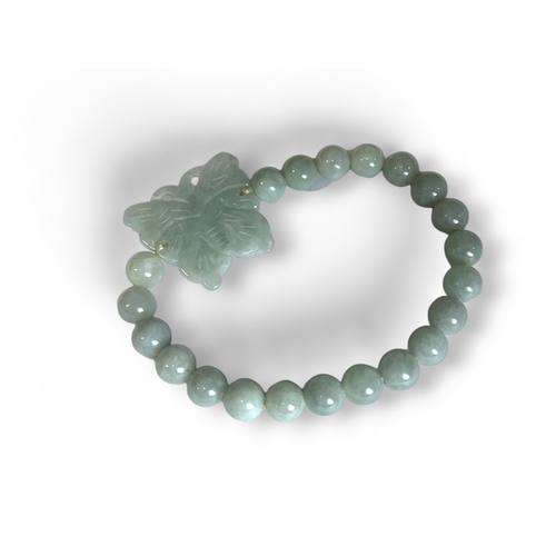 546 - A Chinese carved Jade bead & Butterfly bracelet.