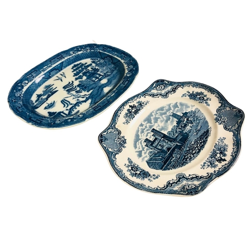 103 - Two Serving Plates - Johnson Bros and Willow Pattern