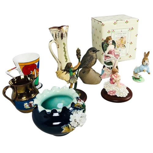 108 - Collection of china to include a boxed Flower Fairy, lustre jug, rabbit and other figures.