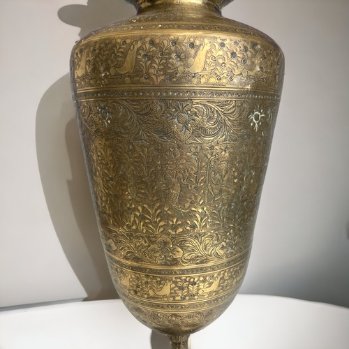 150 - A Large 19th Century Indo Persian Chiselled Brass Vase - Height 39cm