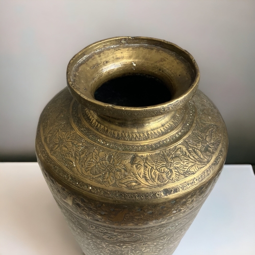 150 - A Large 19th Century Indo Persian Chiselled Brass Vase - Height 39cm