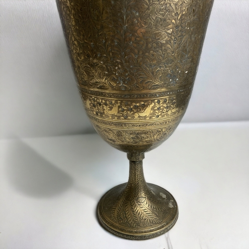 150 - A Large 19th Century Indo Persian Chiselled Brass Vase - Height 39cm