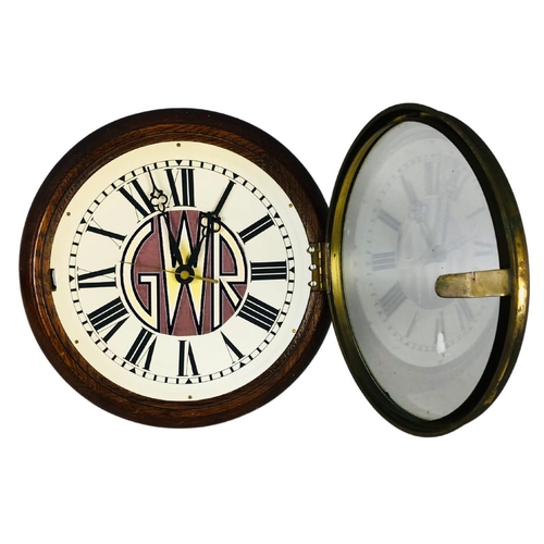 131 - GWR Wooden & Brass Clock. Battery Operated.