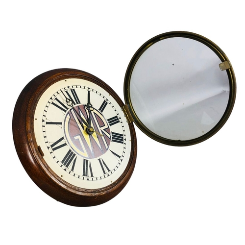 131 - GWR Wooden & Brass Clock. Battery Operated.