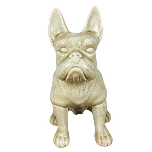 139 - French Bulldog.  Crackle Glaze. 28cm tall.