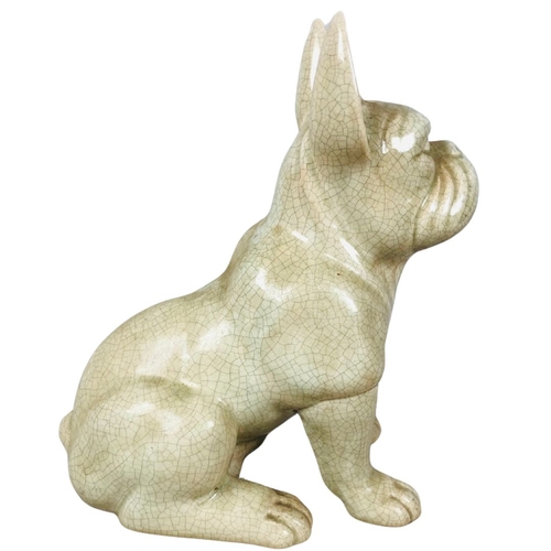 139 - French Bulldog.  Crackle Glaze. 28cm tall.