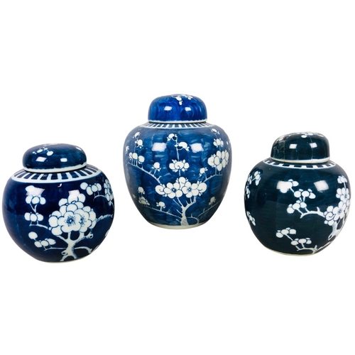 141 - Lidded Ginger Jars.  Prunus decorations.