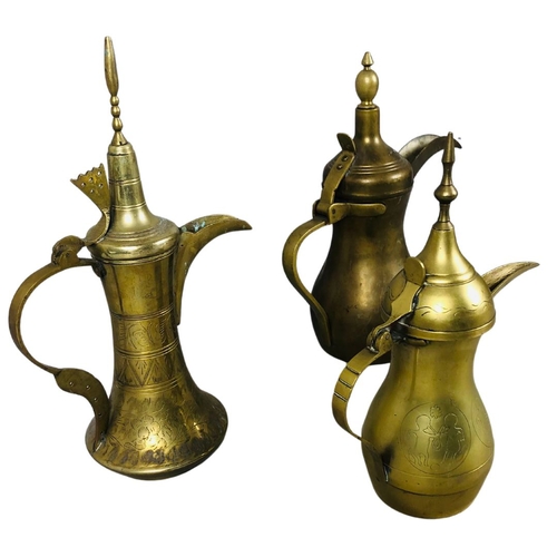 145 - Three Brass Coffee Dallah Pots