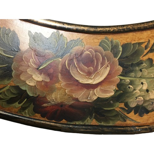 202 - Large 20th Century Oval Mirror, with Hand painted Floral Antique Finish Decoration.Height 82.5cm (Fr... 